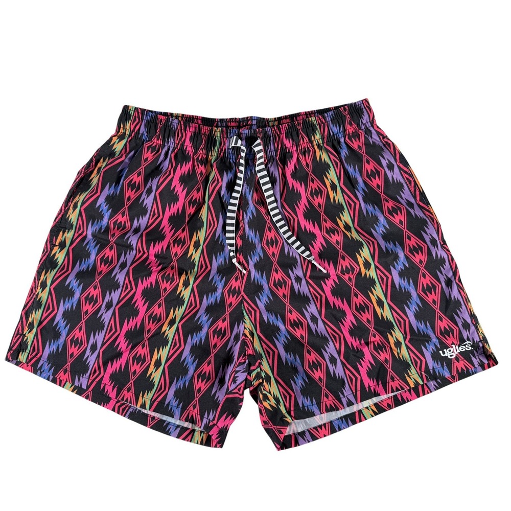 Dolfin Mens Uglies El Fuego 5" Shorty Swim Shorts Black Geometric Aztec Size‎ S
